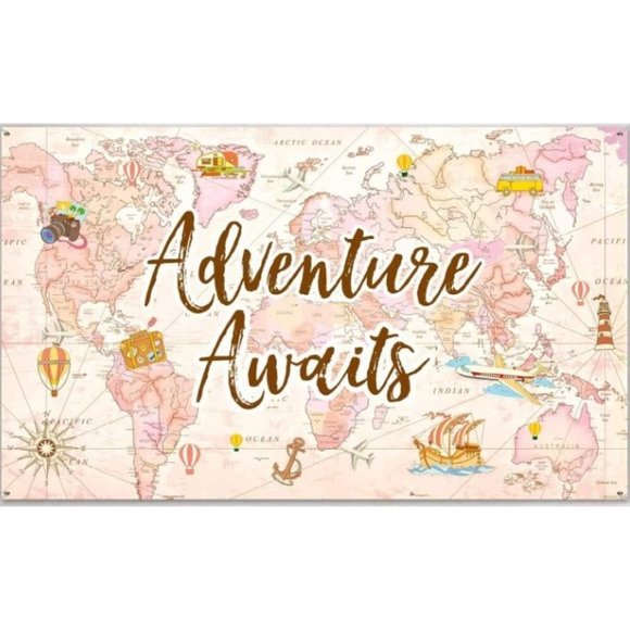 Unbranded Other - NEW! Adventure Awaits Bon Voyage World Map Banner Party Decoration Wall Decor